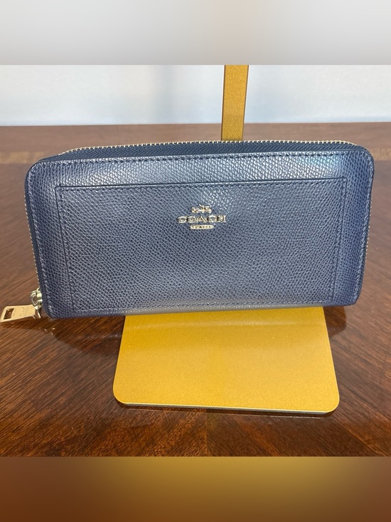 Coach Handbags - Coach Navy Saffiano Zip Wallet with Gold Logo